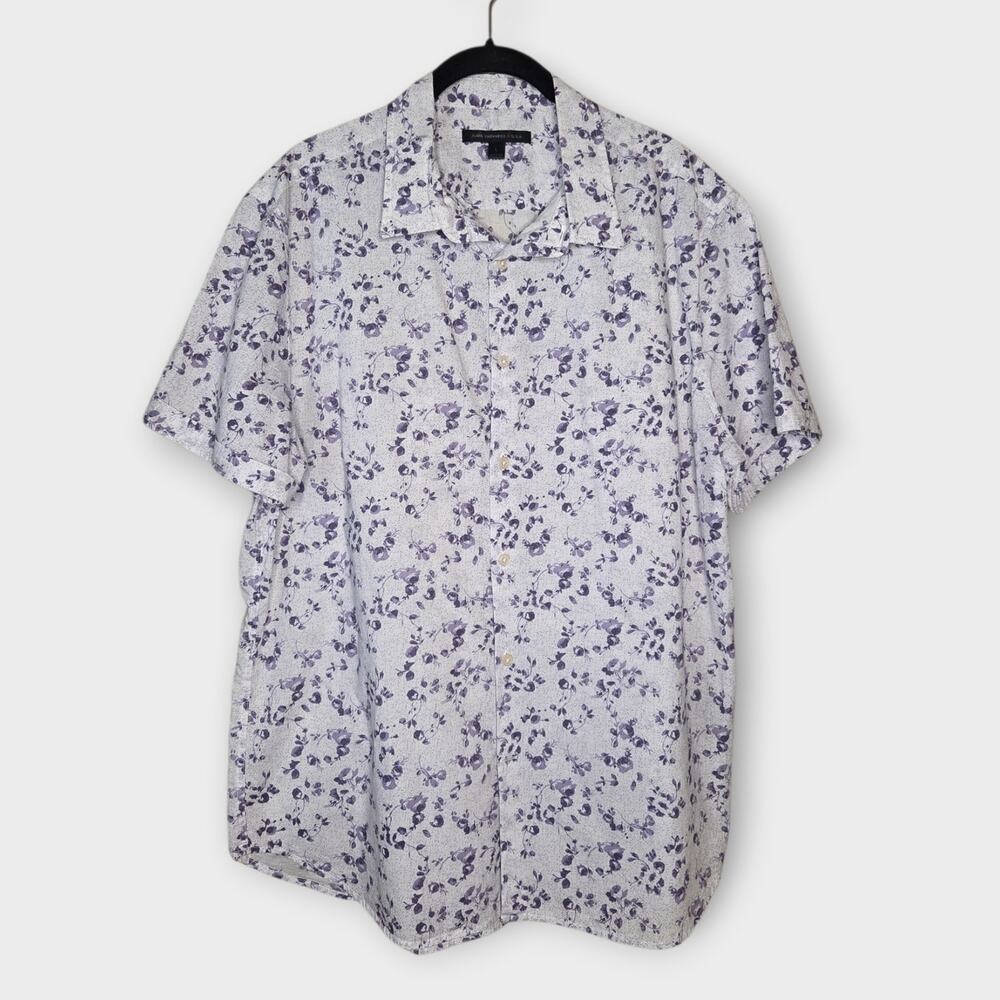 John Varvatos Star USA Purple White Floral Print Button Down Shirt Men's Lg